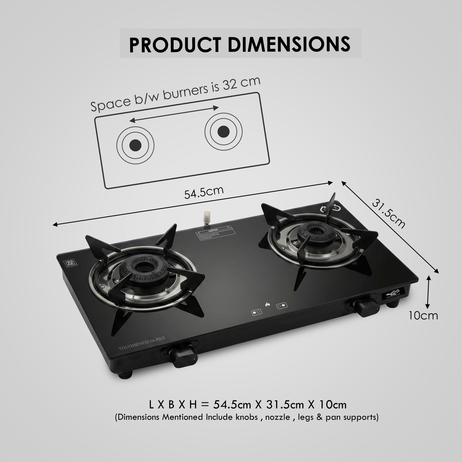 Image of Sigri-wala Ebony Plain Sleek Glass Manual Gas Stove