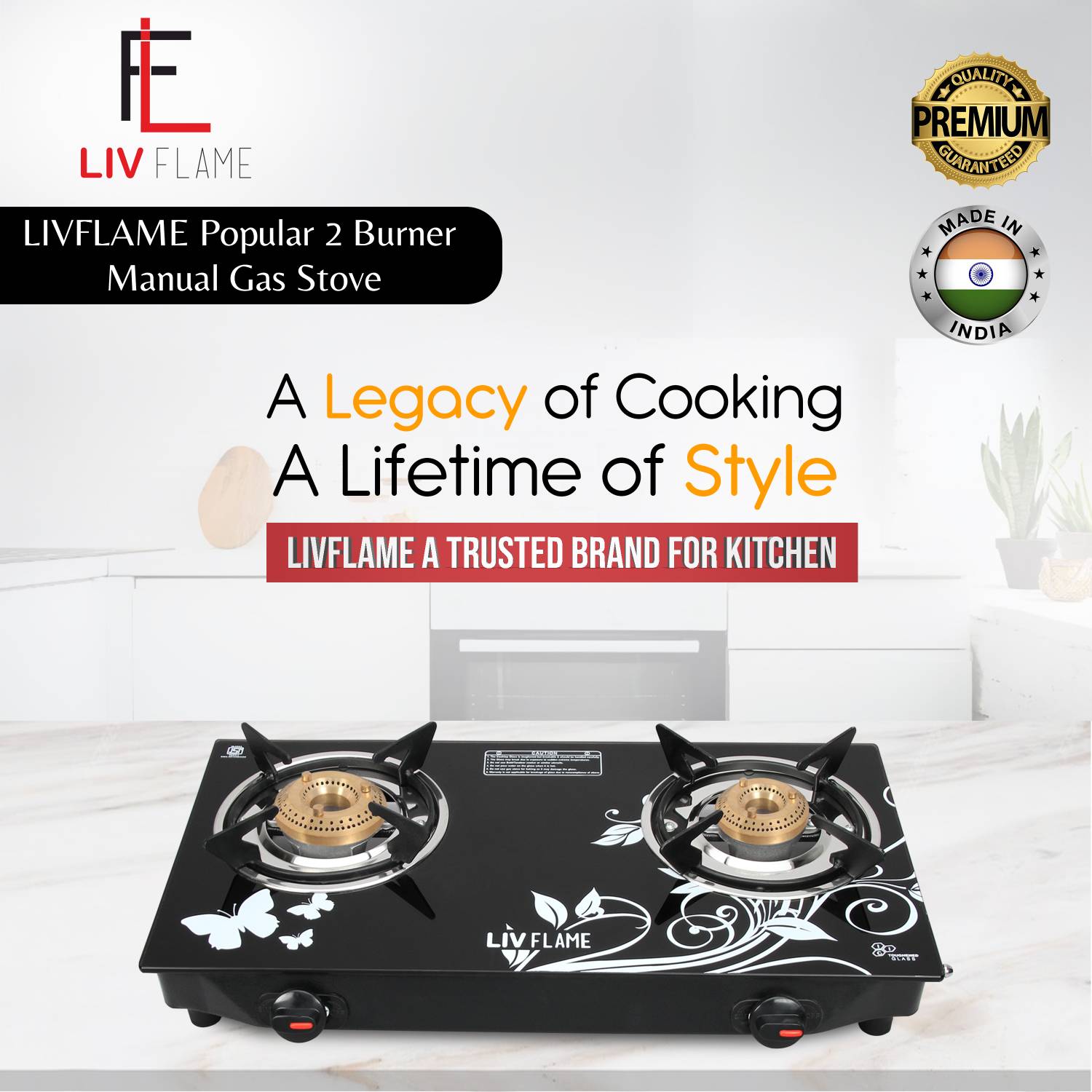 LIVFLAME Popular Cute Blkd Toughened Glass Gas stove(Manual,Black