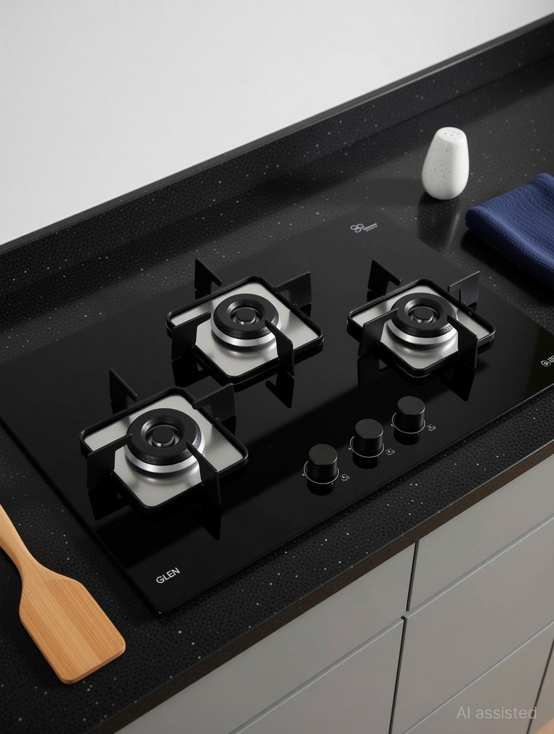 Image of Glen byGlen Built in Glass Hob with Italian Double Ring Burners Auto Ignition (1073SQIN) Glass Automatic Hob