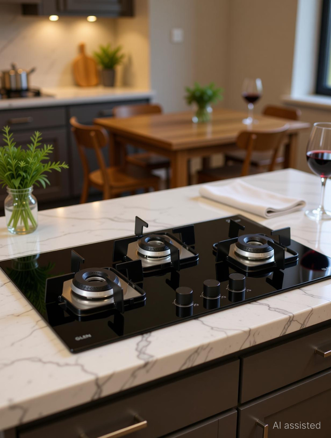Image of Glen byGlen Built in Glass Hob with Italian Double Ring Burners Auto Ignition (1073SQIN) Glass Automatic Hob