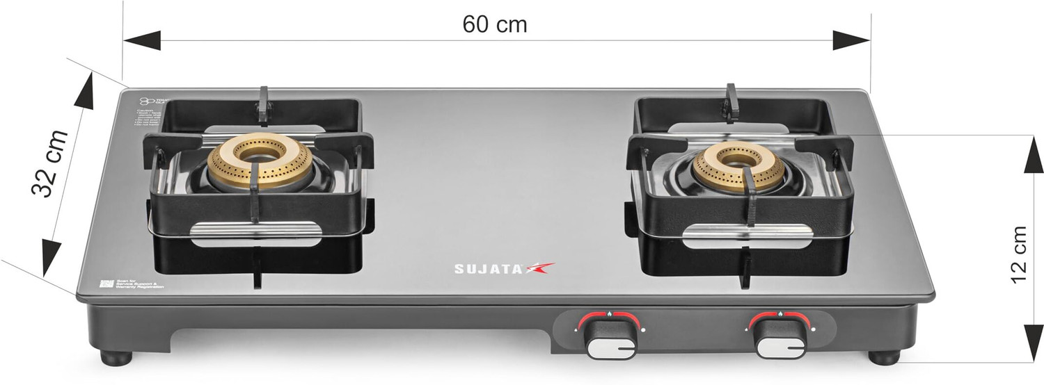 Image of SUJATA Gas Stove 2 Burner | Gas Chulha for Kitchen | ISI Certified | ( 2B Regal M ) Glass, Iron Manual Gas Stove