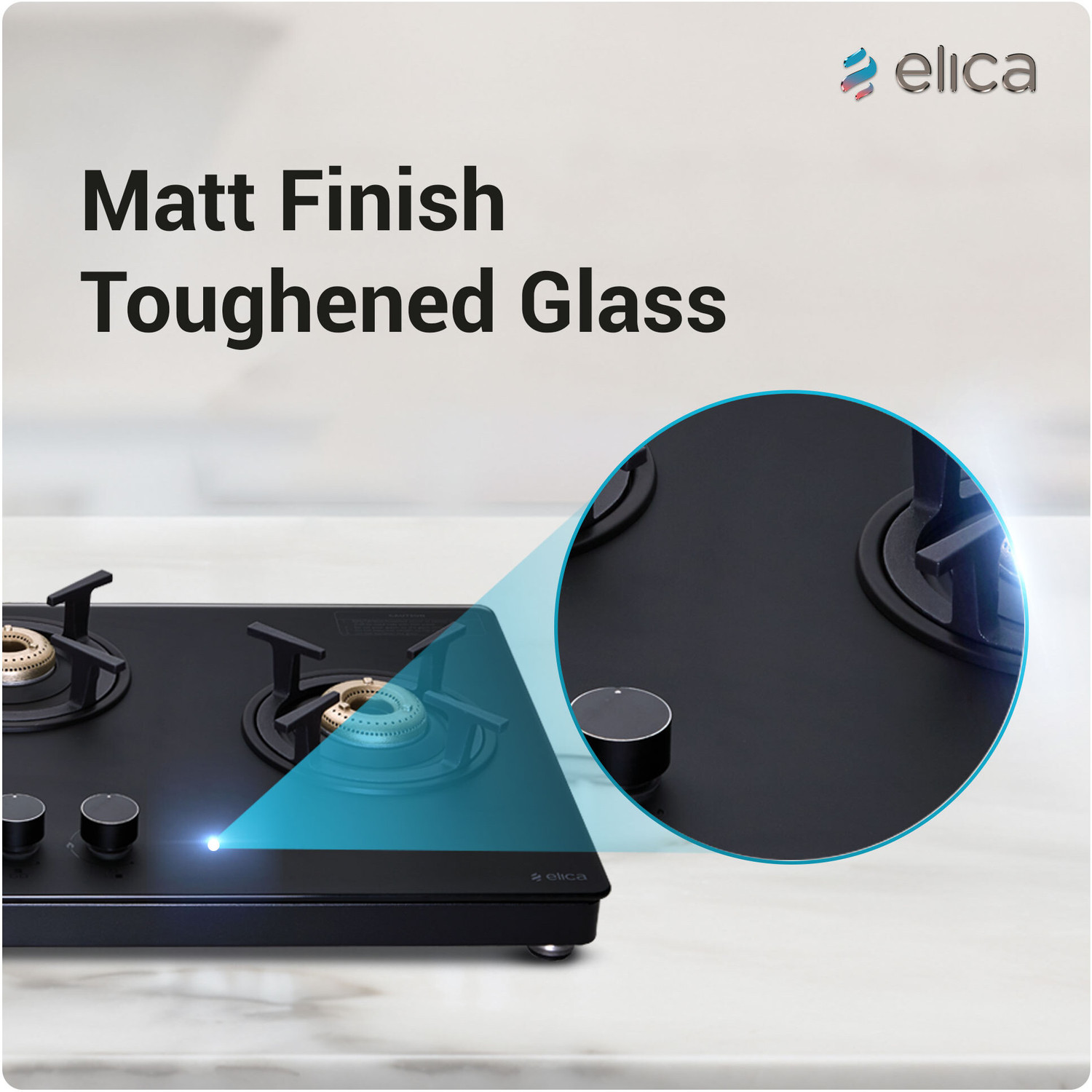 Image of Elica MATT TKN 773 CT VETRO BK Glass Manual Gas Stove