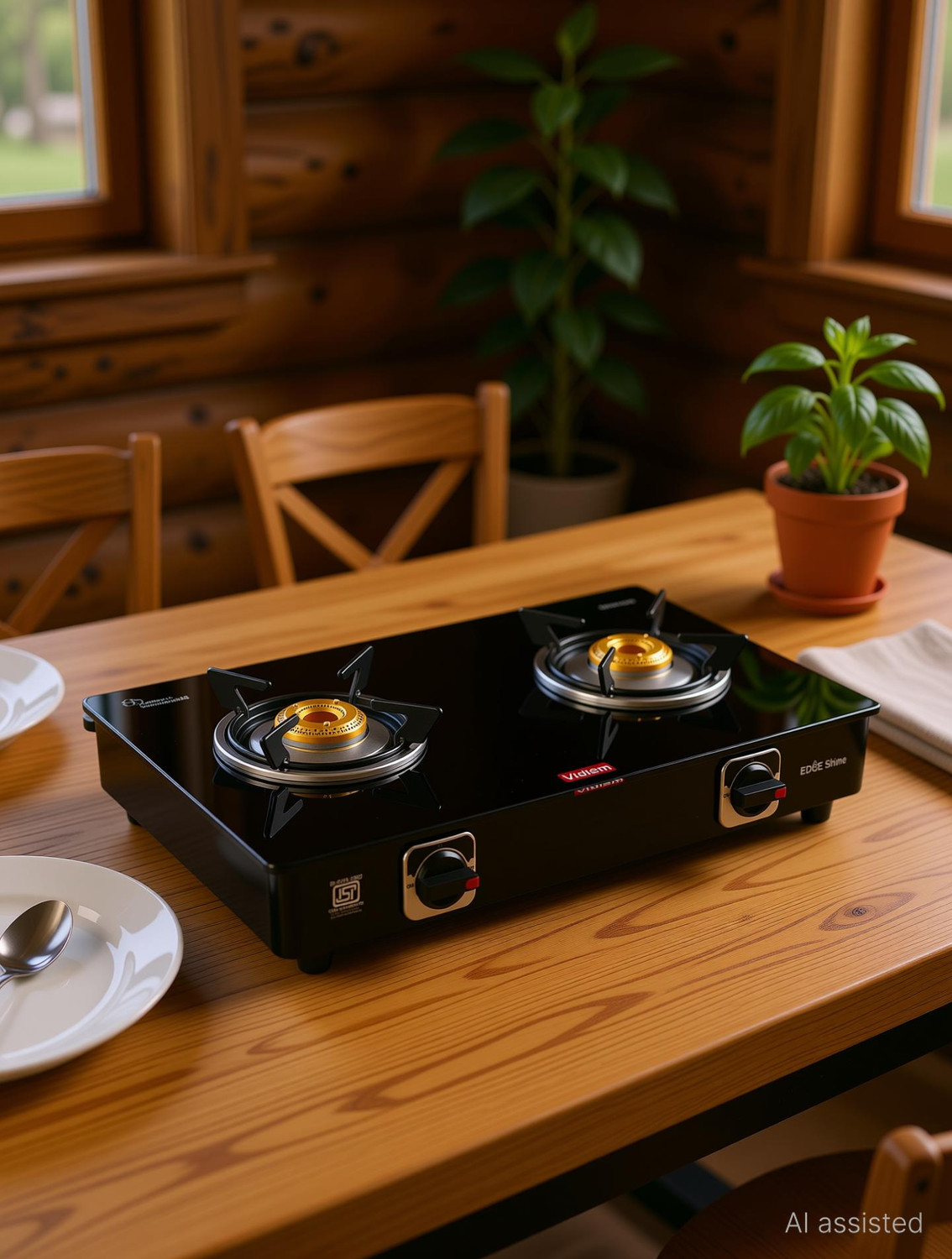 Image of Vidiem EDGE SHINE GLASS TOP 2 BURNER GAS STOVE Glass Manual Gas Stove