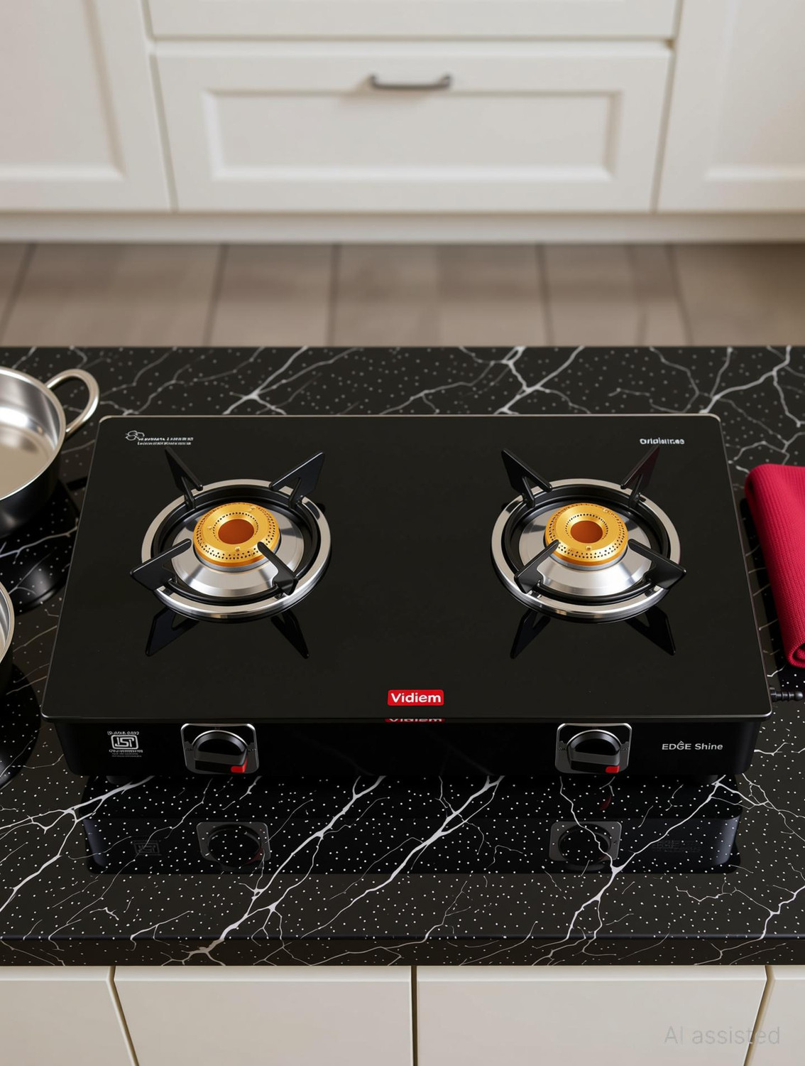 Image of Vidiem EDGE SHINE GLASS TOP 2 BURNER GAS STOVE Glass Manual Gas Stove