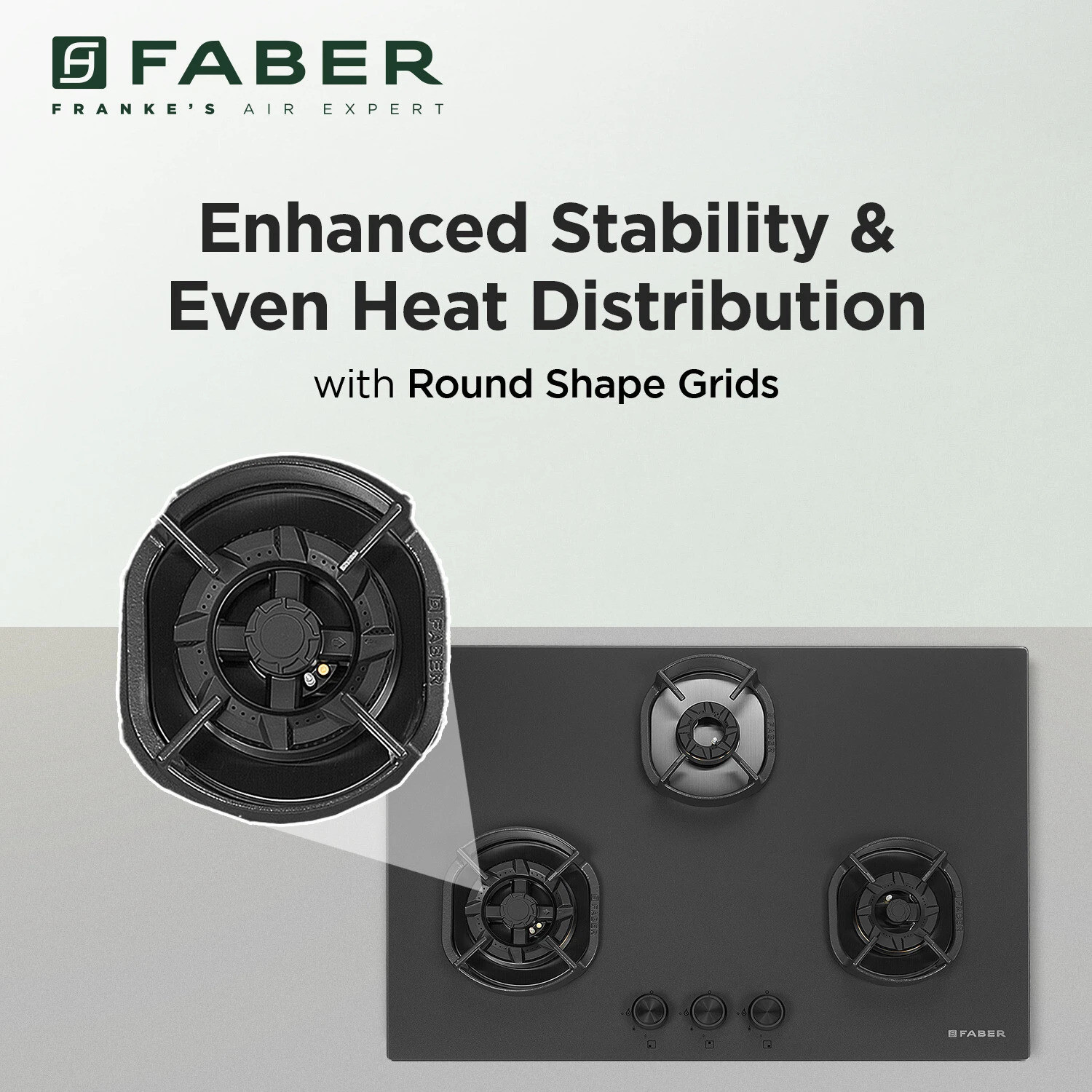 Image of FABER Hob Della HD783 CI AI| Auto-Ignition|Brass Burner| Cast Iron Pan Support Glass Automatic Hob