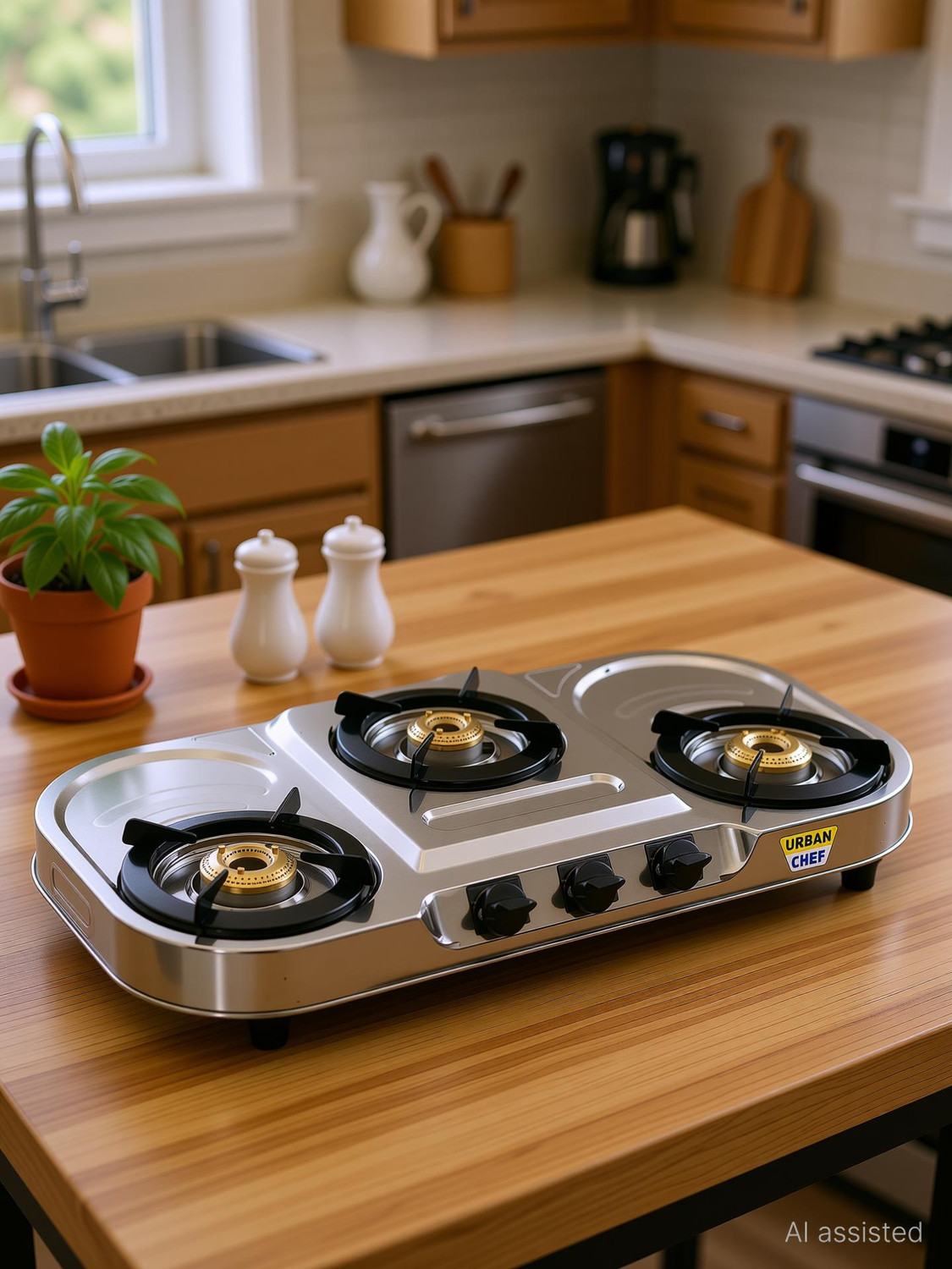 Image of Urban Chef ISI certified Trios Oval Stainless Steel Manual Gas Stove
