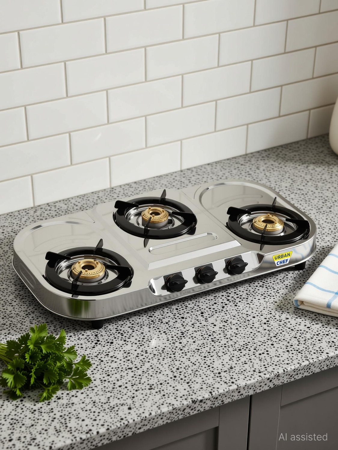 Image of Urban Chef ISI certified Trios Oval Stainless Steel Manual Gas Stove