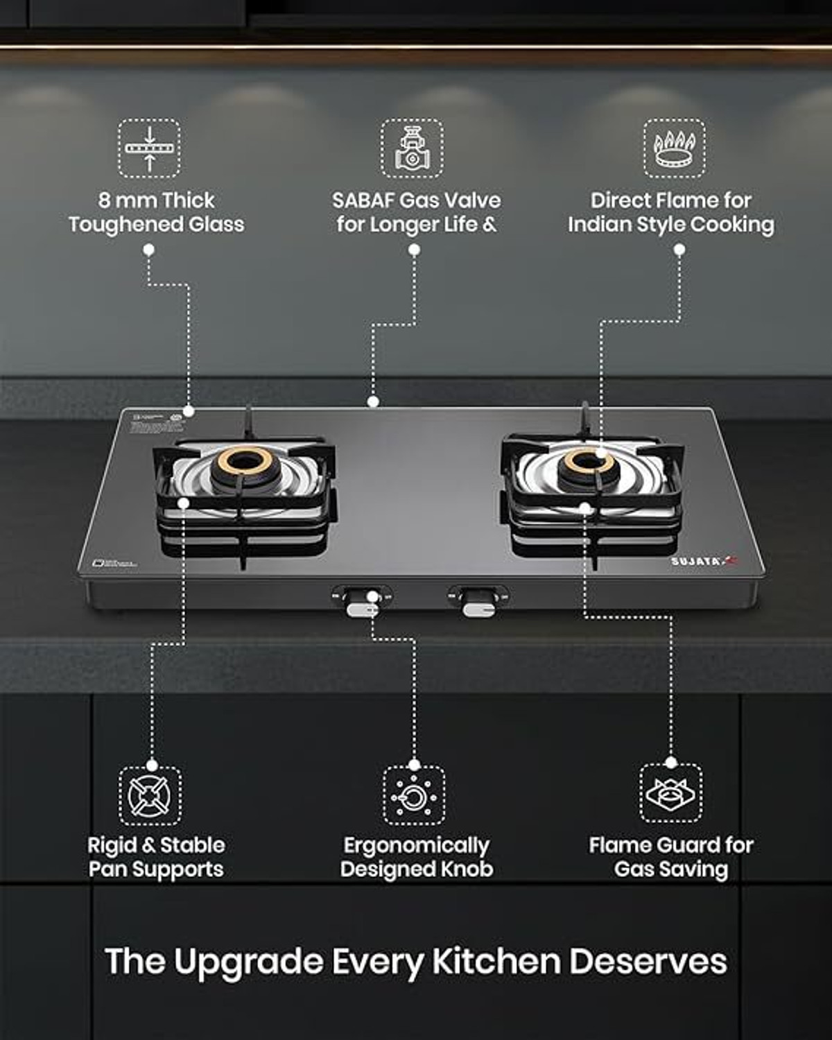 Image of SUJATA Classic 2b Stainless Steel, Glass Automatic Gas Stove