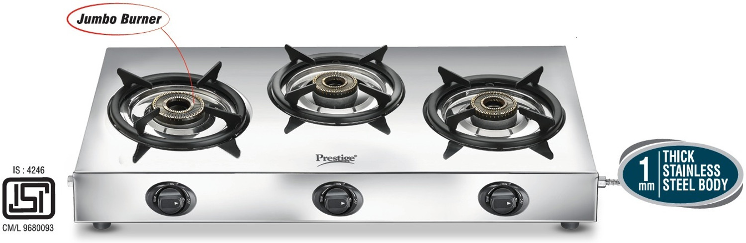 Image of Prestige Perfect Plus 03B Designer Forged Brass Burners|Removable Spill Tray Stainless Steel Manual Gas Stove