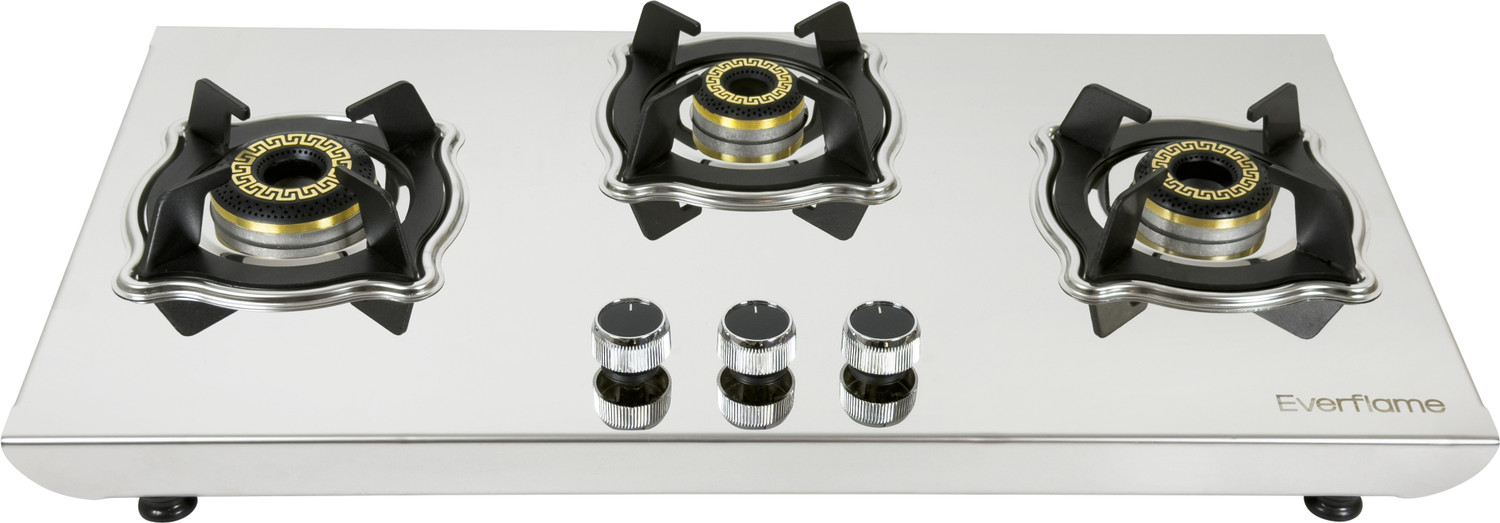 Image of Everflame Marvel 3 Burner Gas Stove | 2mm Heavy Body | 6G Burners | Italian SABAF Valve | Stainless Steel Manual Gas Stove
