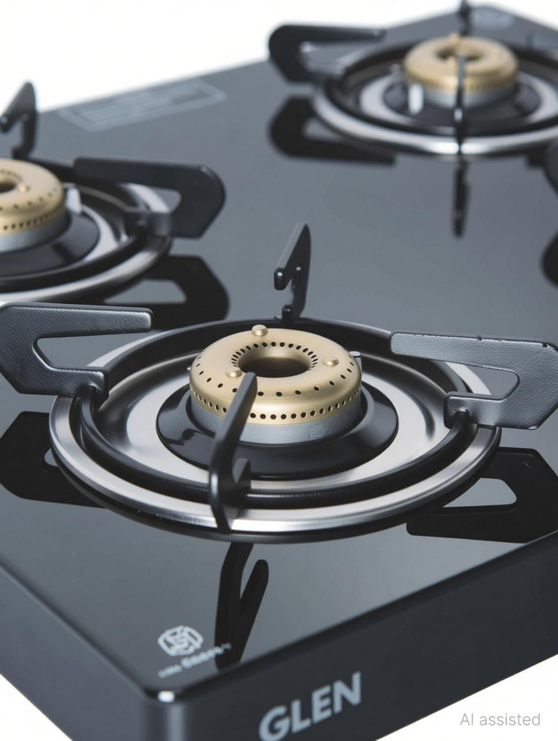 Image of Glen LPG Gas Stove 4 Burner I Forged Brass Burner Black Glass Manual Gas Stove