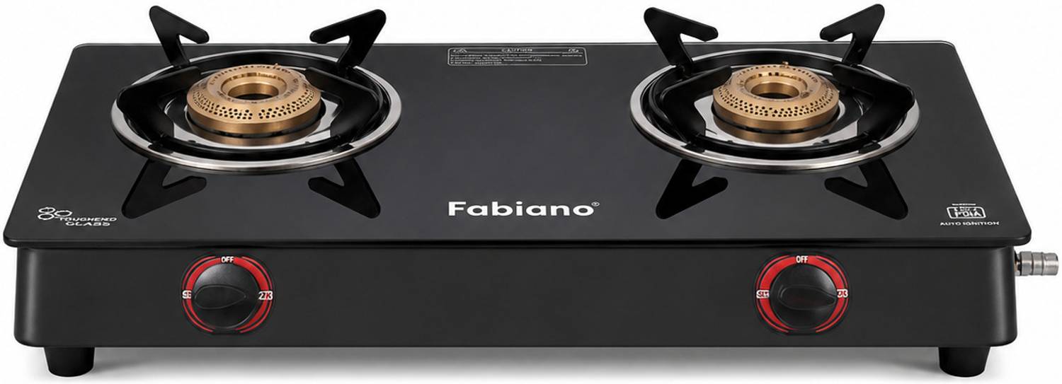 Fabiano 2 Burner With Toughened Glass ISI Marked & 2 Years Door Step Warranty Glass Manual Gas Stove