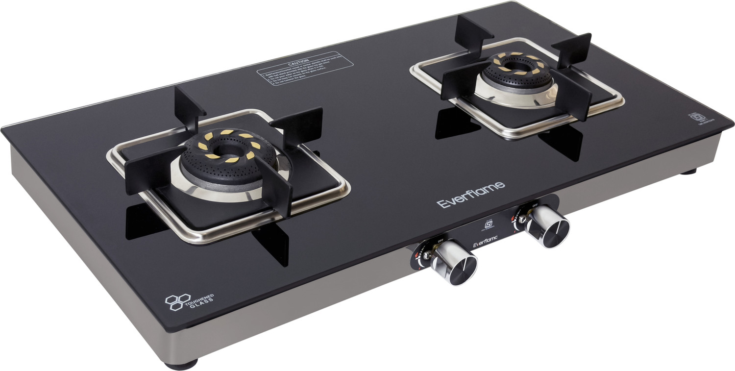 Image of Everflame Astra 2 Burner Toughened Glass Cooktop | ISI Approved | High Efficiency | Glass Manual Gas Stove