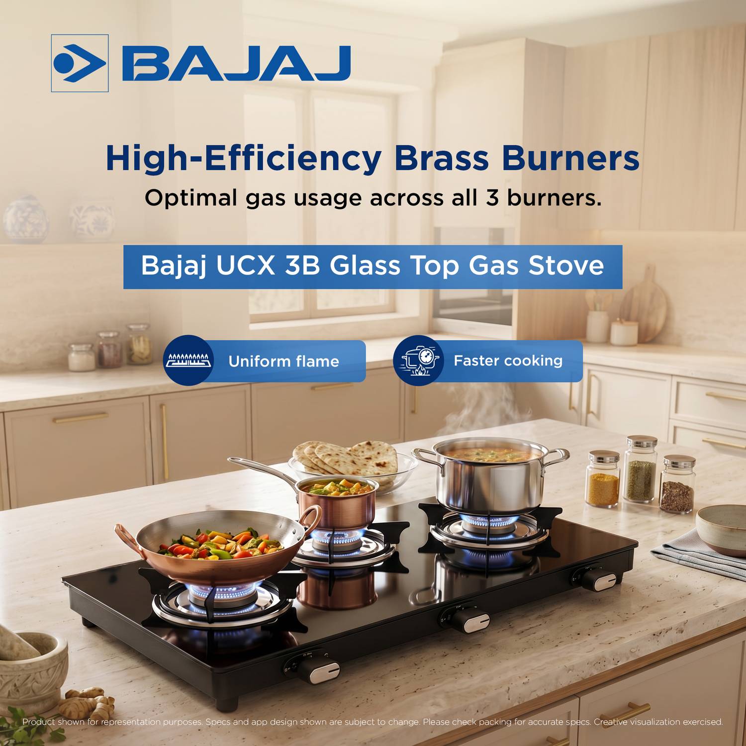 BAJAJ UCX 3B Glass Manual Gas Stove - Image 2