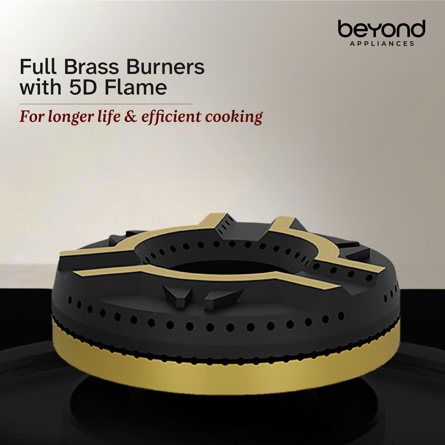 Image of Beyond Appliances Auriga 3B Pro Brass Smart Cooktop, Digital Timer, FFD & Auto Ignition Burners Glass Automatic Hob