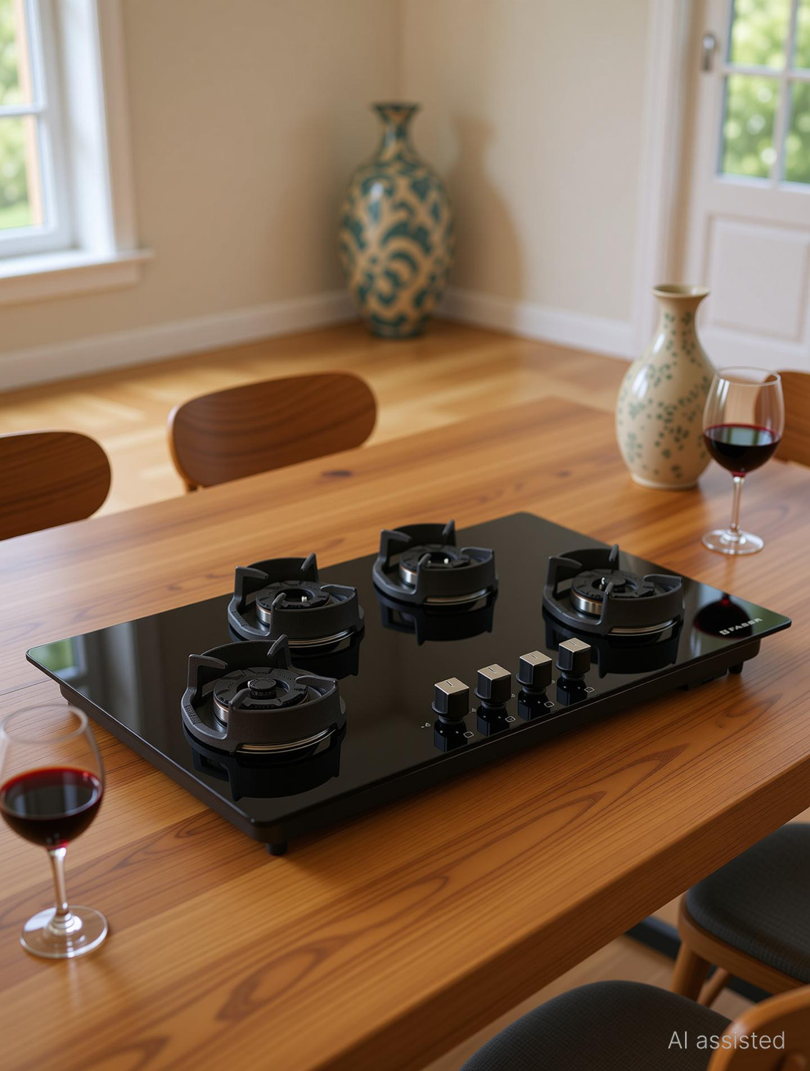 Image of FABER Eros IND 904 CI AI|Heavy duty brass burner|Metal Knobs| Cast Iron Pan Support | Glass Automatic Hob