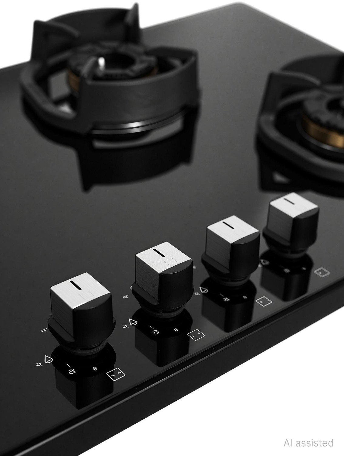 Image of FABER Eros IND 904 CI AI|Heavy duty brass burner|Metal Knobs| Cast Iron Pan Support | Glass Automatic Hob