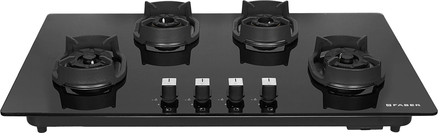 Image of FABER Eros IND 904 CI AI|Heavy duty brass burner|Metal Knobs| Cast Iron Pan Support | Glass Automatic Hob