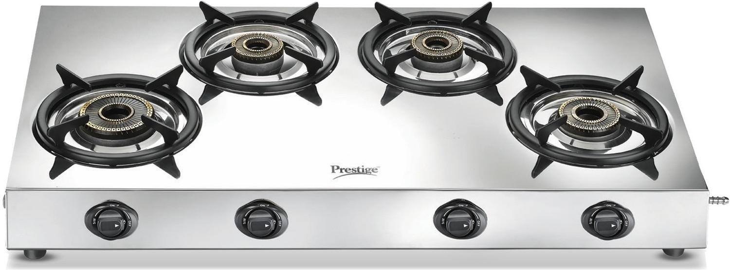 Image of Prestige Perfect Plus 04B Designer Forged Brass Burners|Removable Spill Tray Stainless Steel Manual Gas Stove