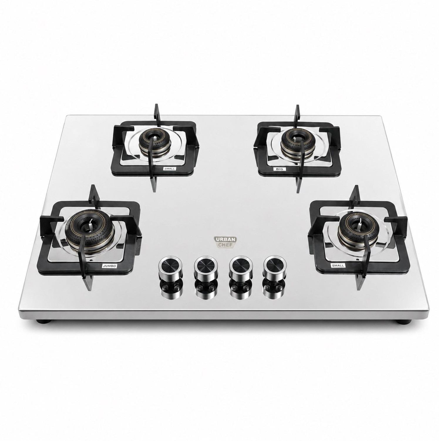 Image of Urban Chef Gas Stove 4 Burner | Gas Chulha for Kitchen | ISI Certified | Imperia Gas Stove| Stainless Steel Manual Hob