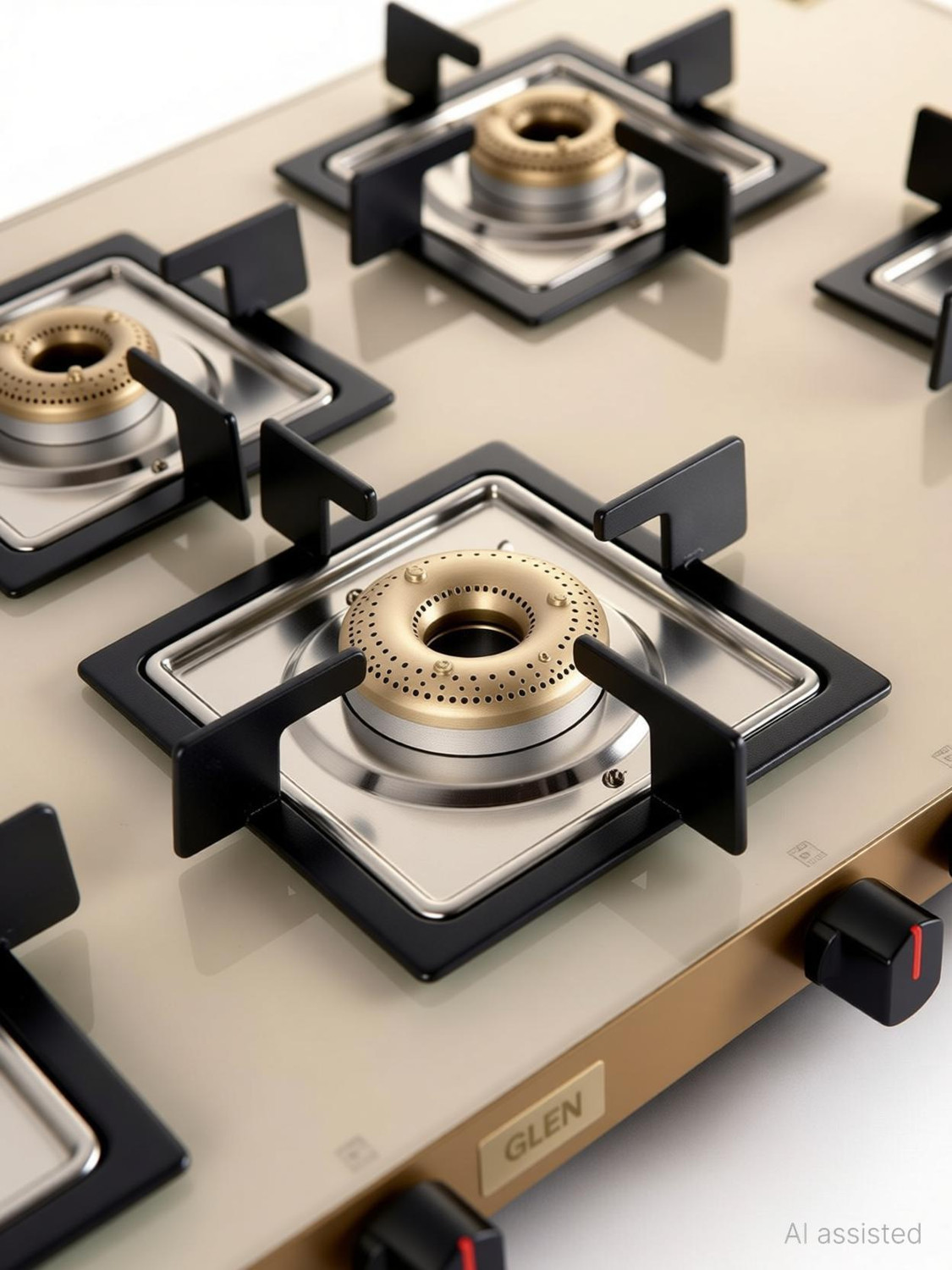 Image of Glen Ultra Slim Apricot Glass Gas Stove 1 High Flame 3 Forged Brass Burner,CT1047US Glass Automatic Gas Stove