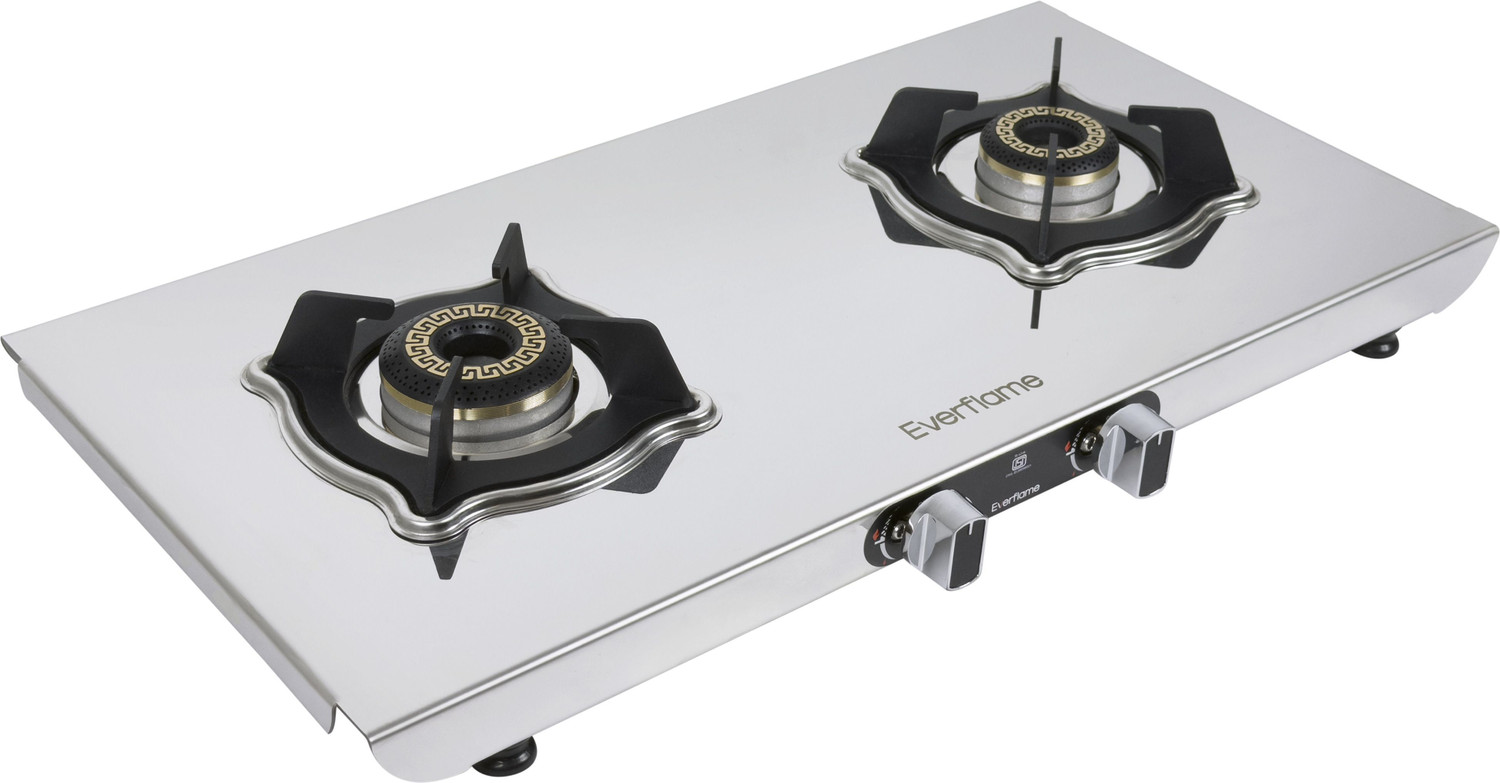 Image of Everflame Marvel 2 Burner Gas Stove | 6G Forged Brass Burner | Heavy-Duty Material Durable Stainless Steel Manual Gas Stove