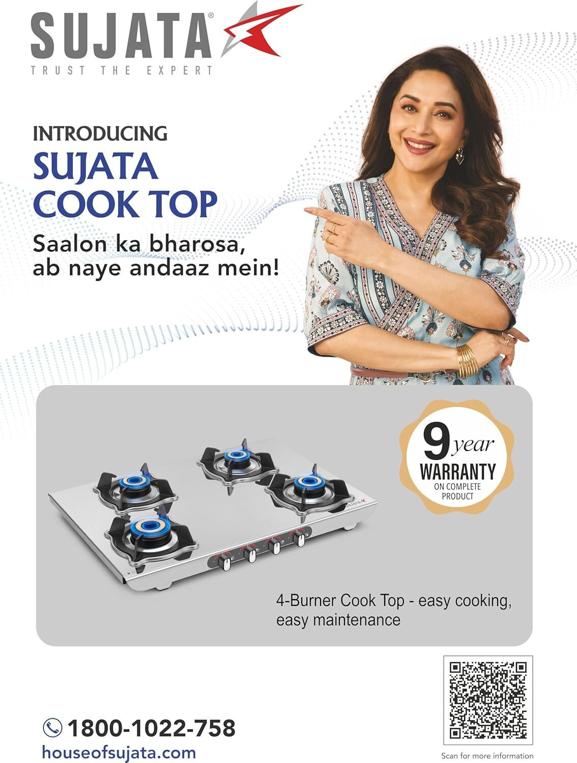 Image of SUJATA Majestic Manual Gas Stove 4 Burner | Gas Chulha for Kitchen | ISI Certified | Stainless Steel Manual Gas Stove