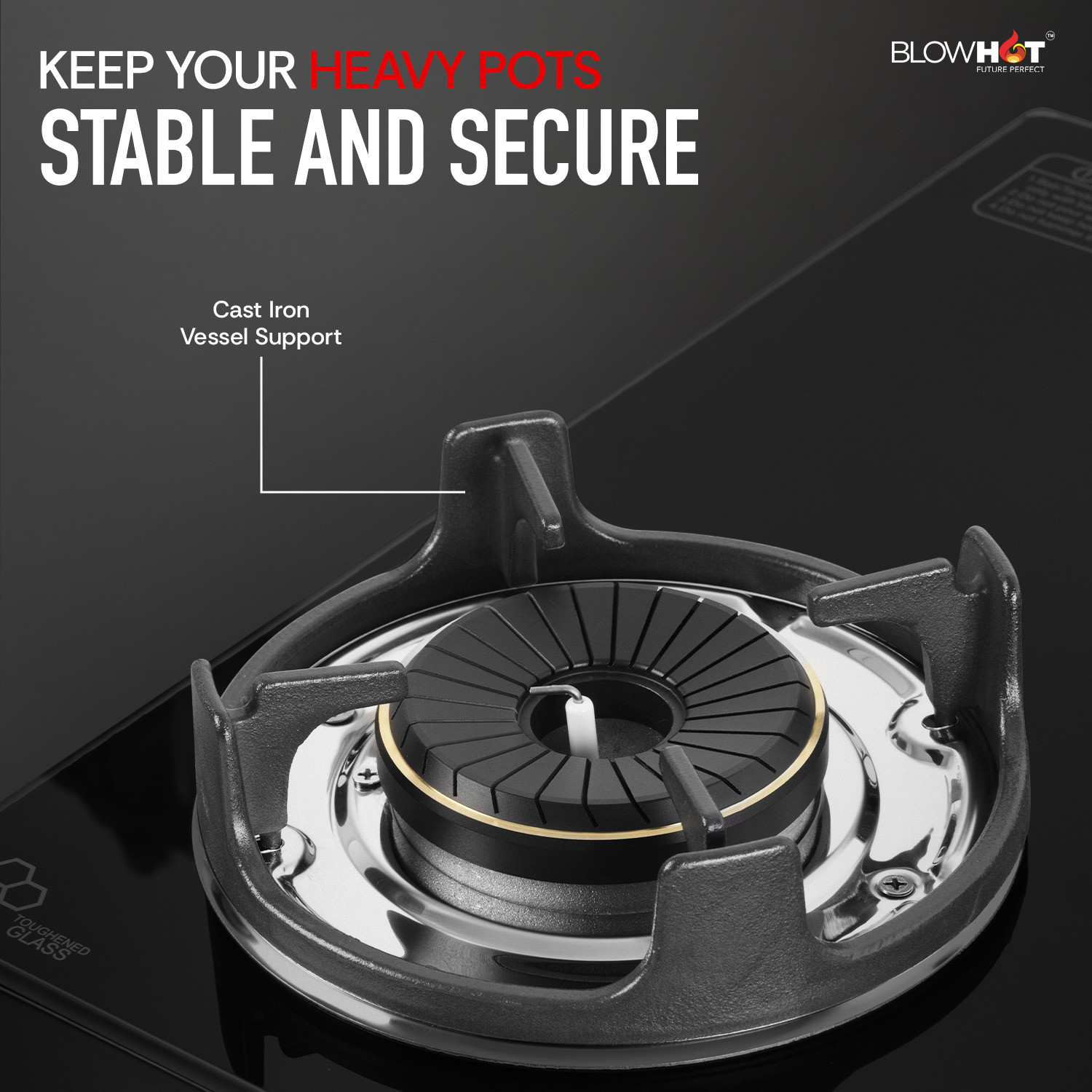Image of BLOWHOT Quartz Auto Ignition Heavy Brass Tornado Burners 8mm Toughened Glass, Iron Automatic Gas Stove