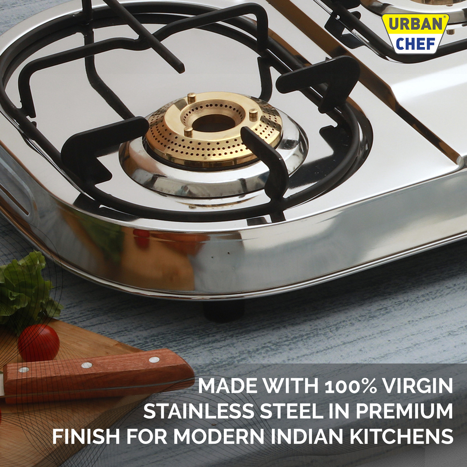 Image of Urban Chef ISI certified Double Decker Blitz Stainless Steel Manual Gas Stove (3 Burners)