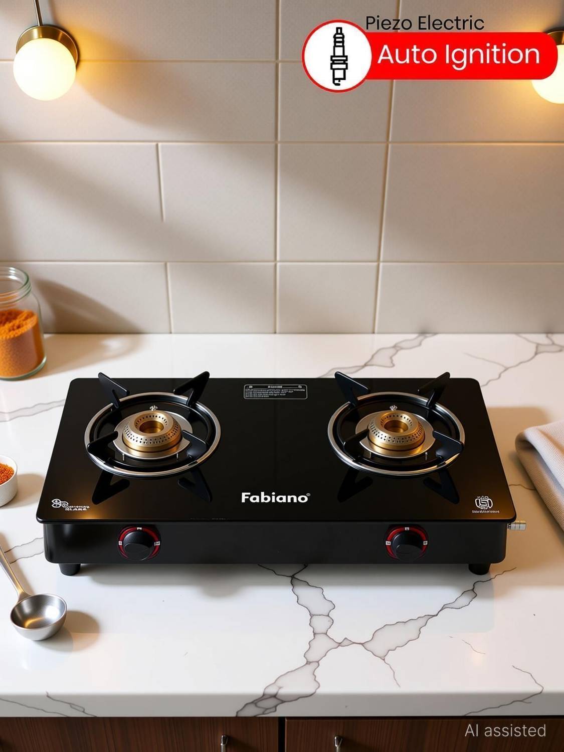 Fabiano 2 Burner Smart Auto Ignition ISI Certified, LPG To PNG Convertible Glass Automatic Gas Stove
