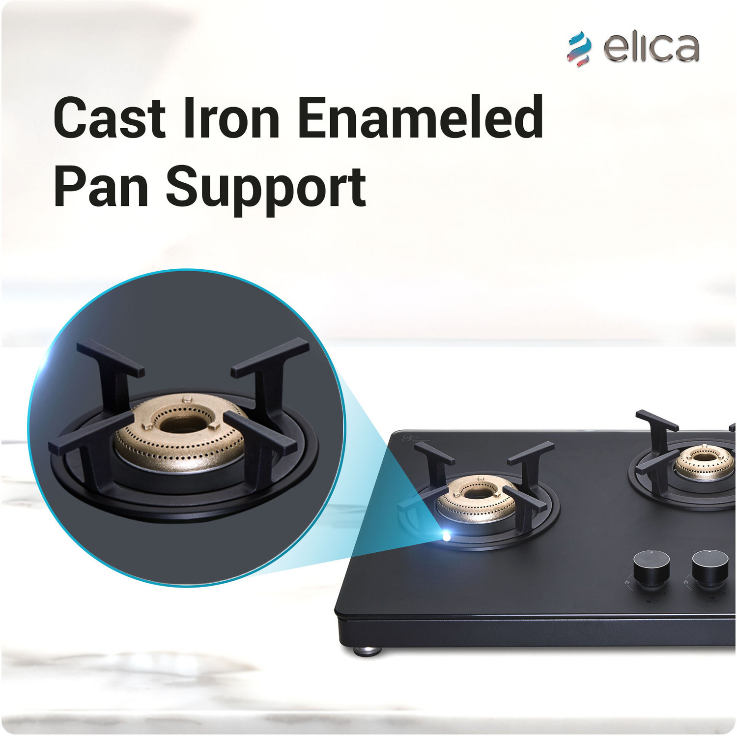 Image of Elica MATT TKN 773 CT VETRO BK Glass Manual Gas Stove