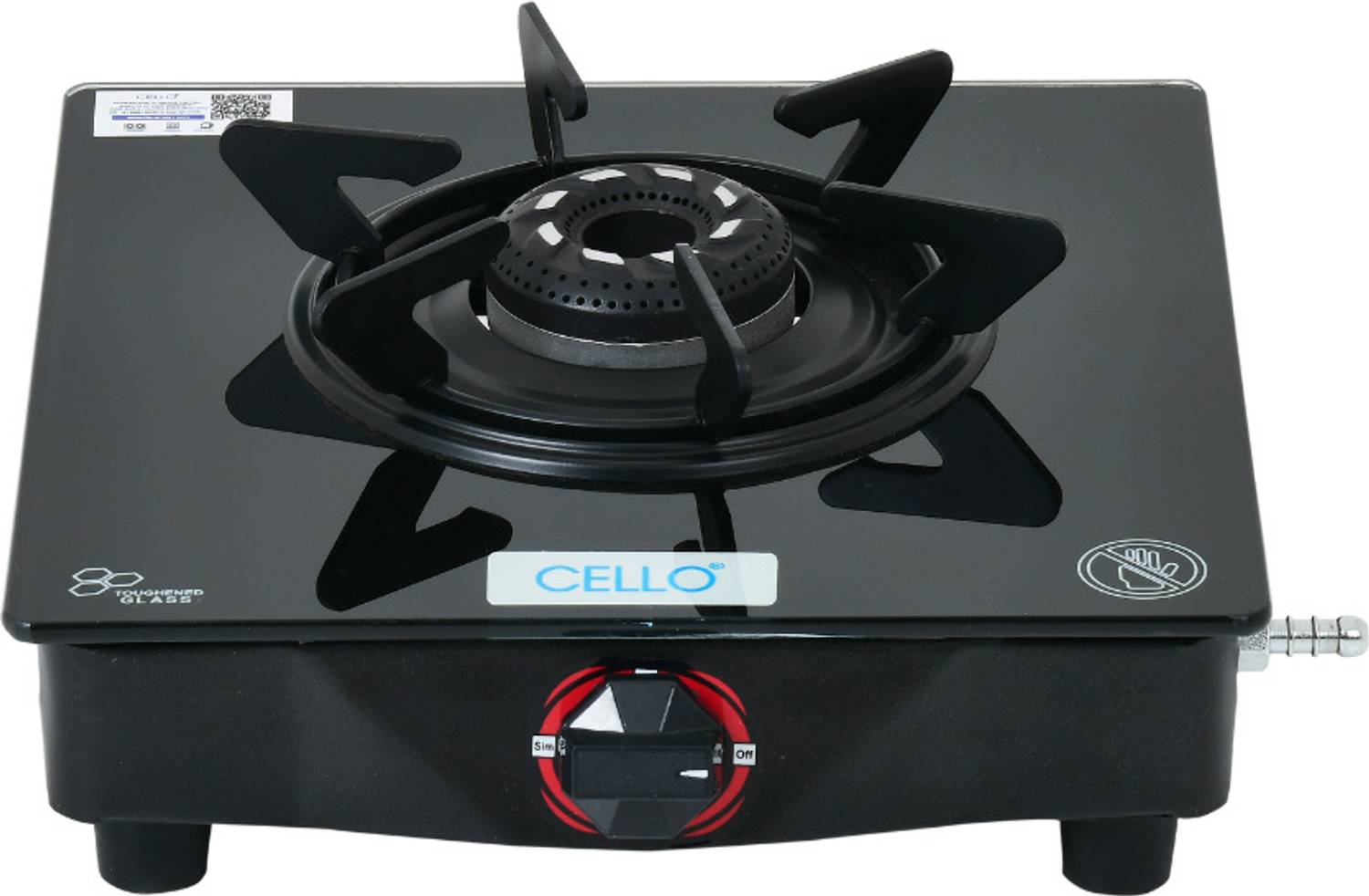 CELLO Hexa Manual Ignition Black Aluminium Alloy Burner Toughened Glass Iron Manual Gas Stove