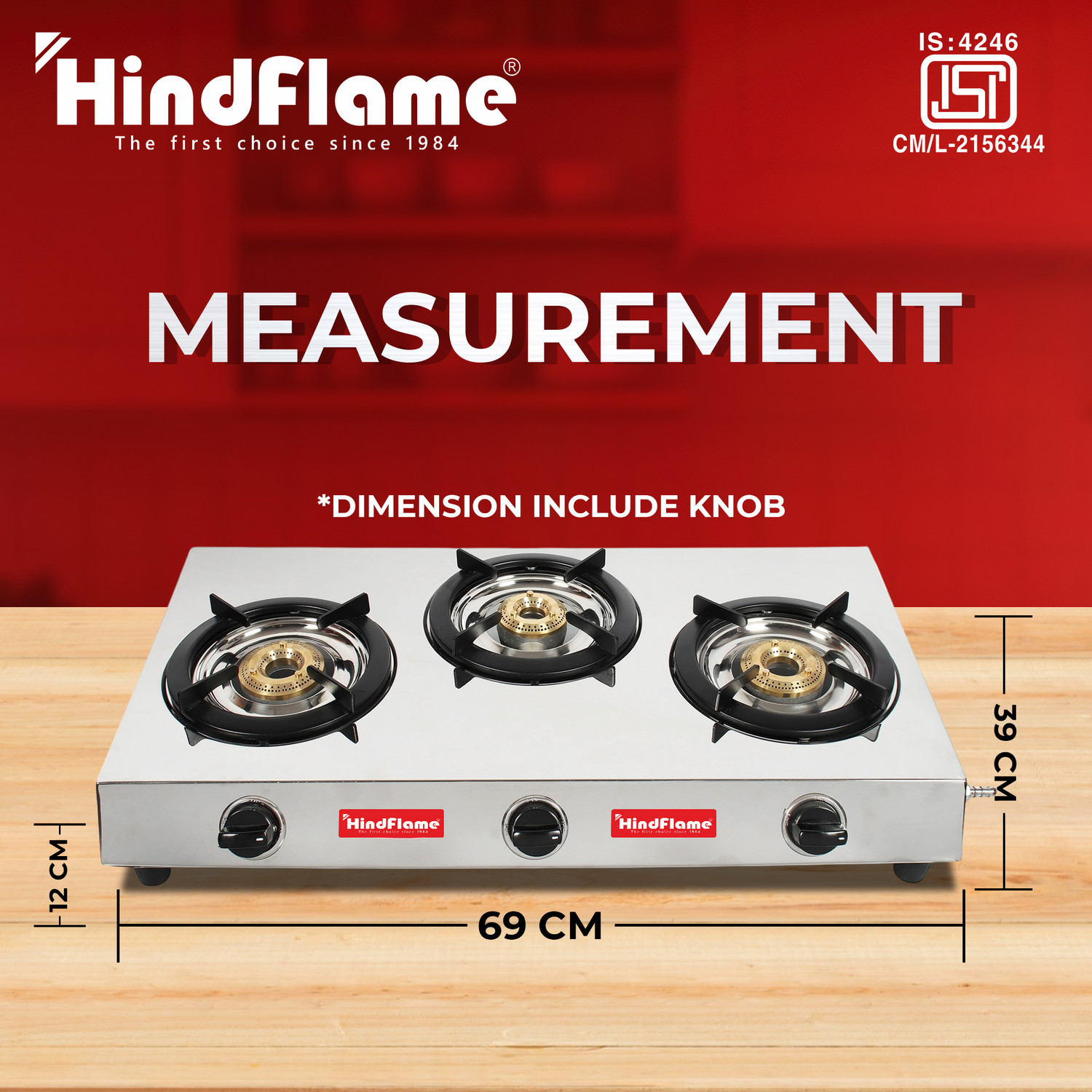 Image of Hindflame 3 Burner Tri maxx Stainless Steel Manual Gas Stove