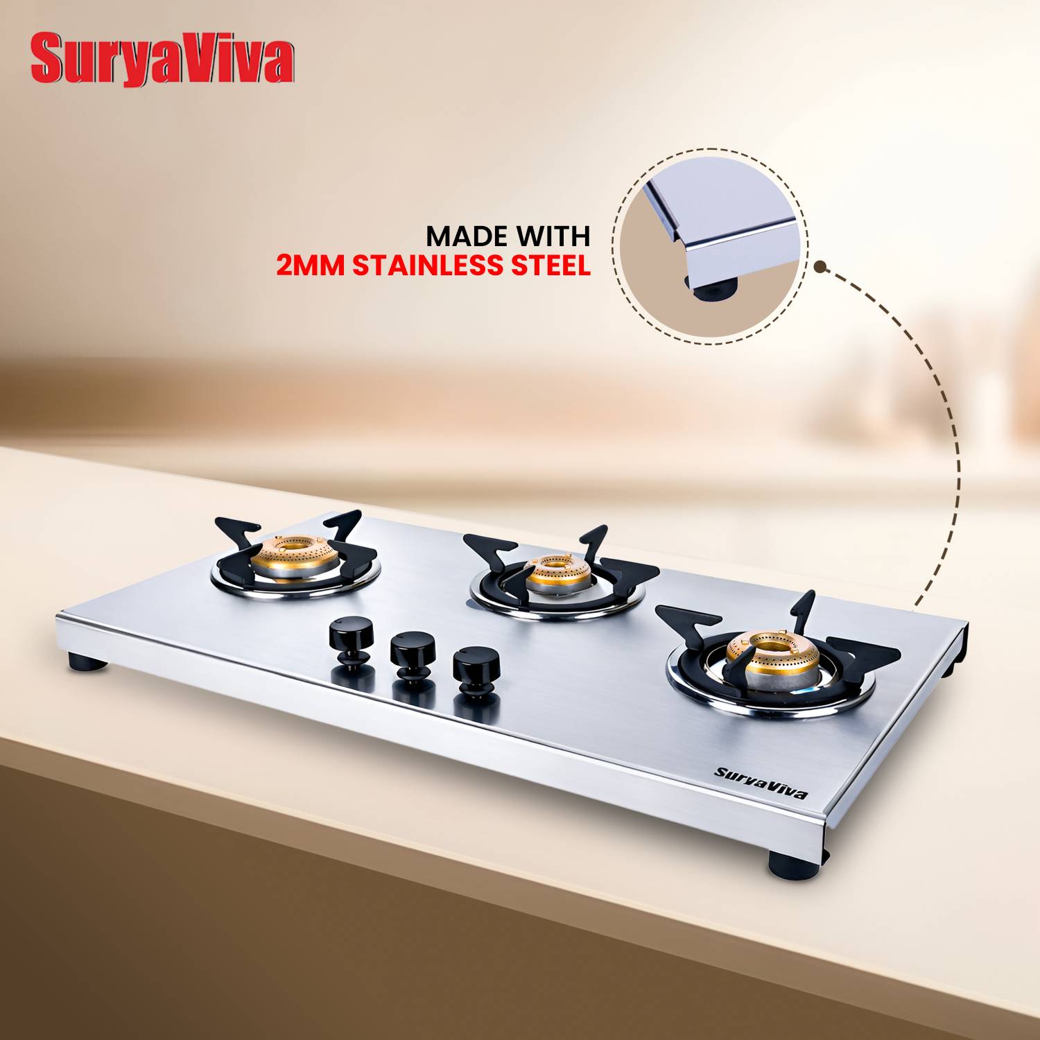SURYAVIVA Tejas 3B Premium Stainless Steel Manual Gas Stove - Image 5