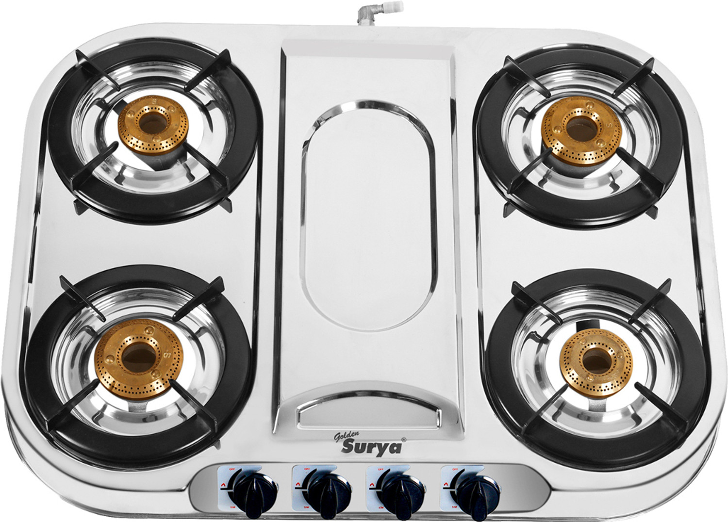 Image of Golden Surya Premium Stainless Steel 4 Brass Burner Gas Stove, With Lighter Free Stainless Steel Manual Gas Stove (4 Burners)