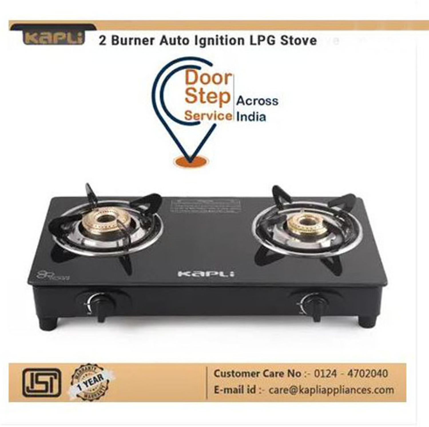 Image of KAPLI Automatic Ignition High Efficiency Burner Gas Stove For LPG Use Glass Automatic Gas Stove