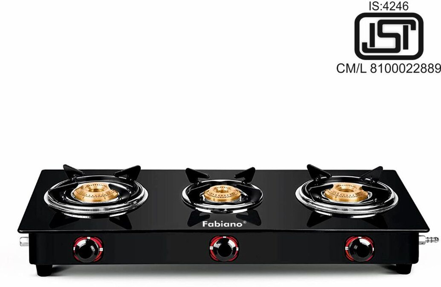 Image of Fabiano 3 Burner Slight ISI Certified LPG To PNG Convertible With Brass Burners Glass Manual Gas Stove