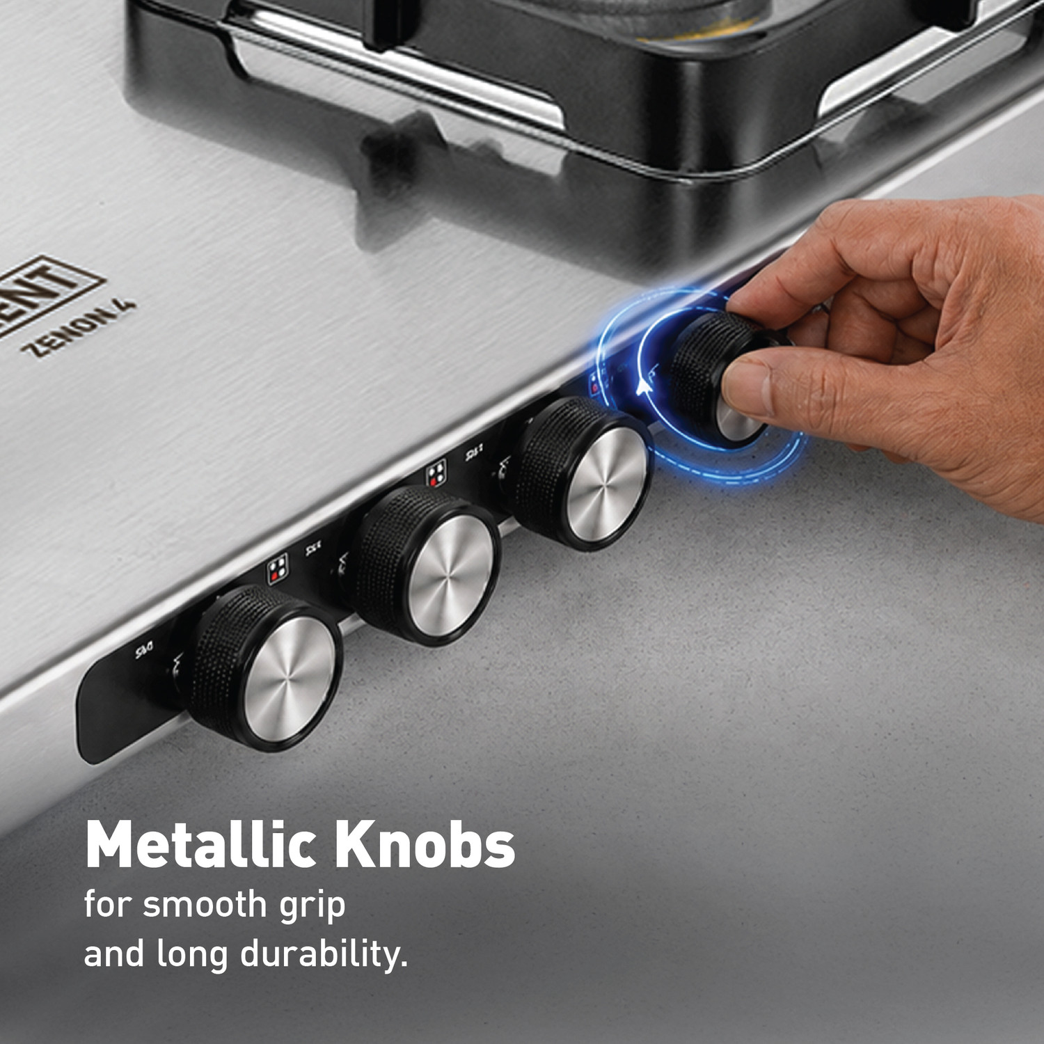 Image of KENT Zenon Gas Stove 4 Burner | Toughened SS Top 2mm | SABAF Italian Gas Valve Stainless Steel Manual Gas Stove