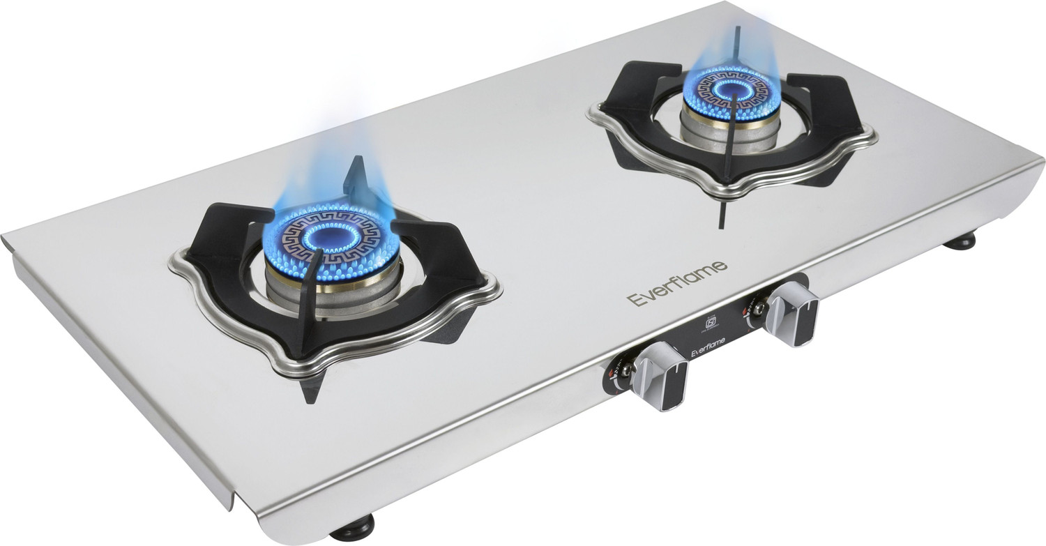 Image of Everflame Marvel 2 Burner Gas Stove | 6G Forged Brass Burner | Heavy-Duty Material Durable Stainless Steel Manual Gas Stove
