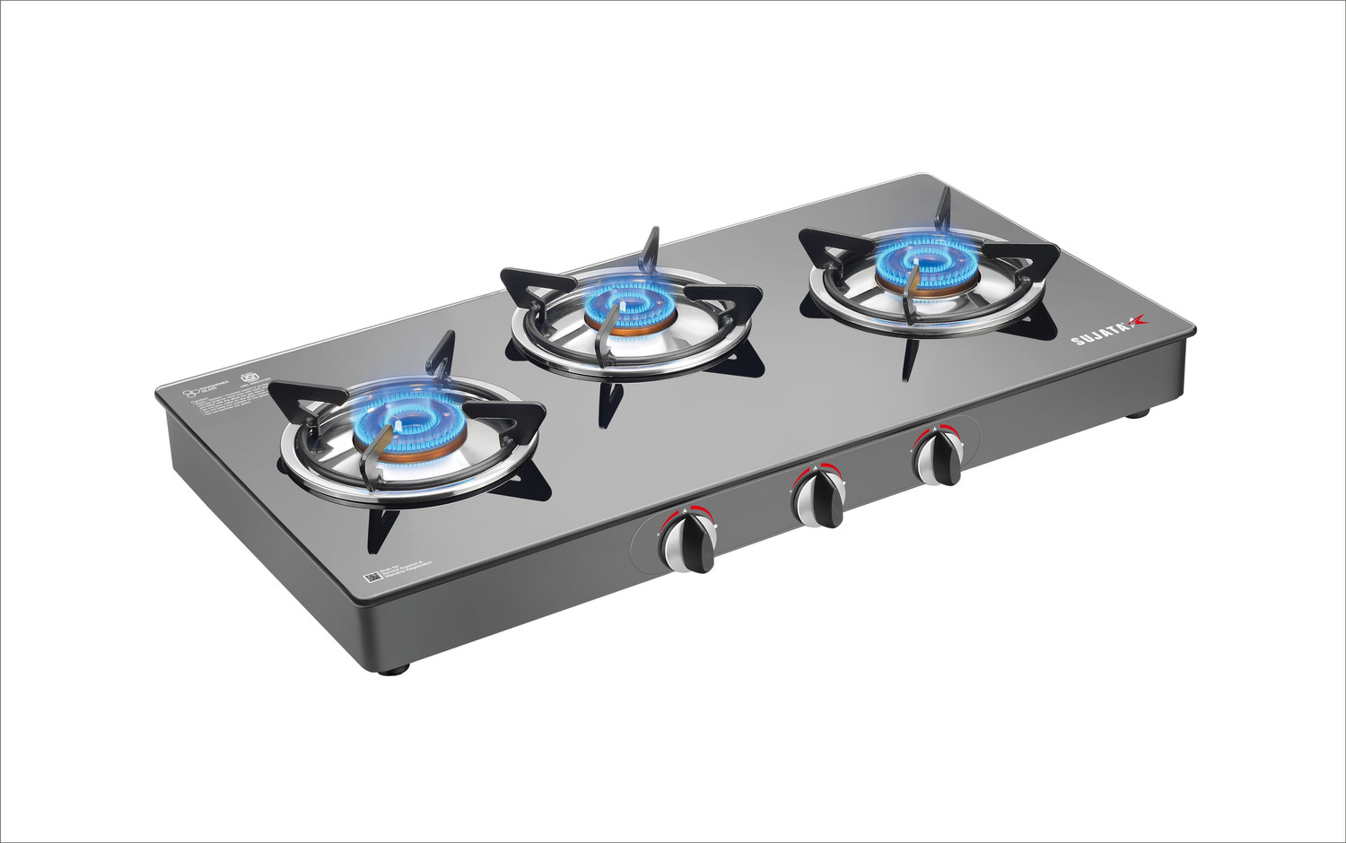 Image of SUJATA Gas Stove 3Burner | Gas Chulha for Kitchen | ISI Certified | Standard Gas Stove| Glass Automatic Gas Stove