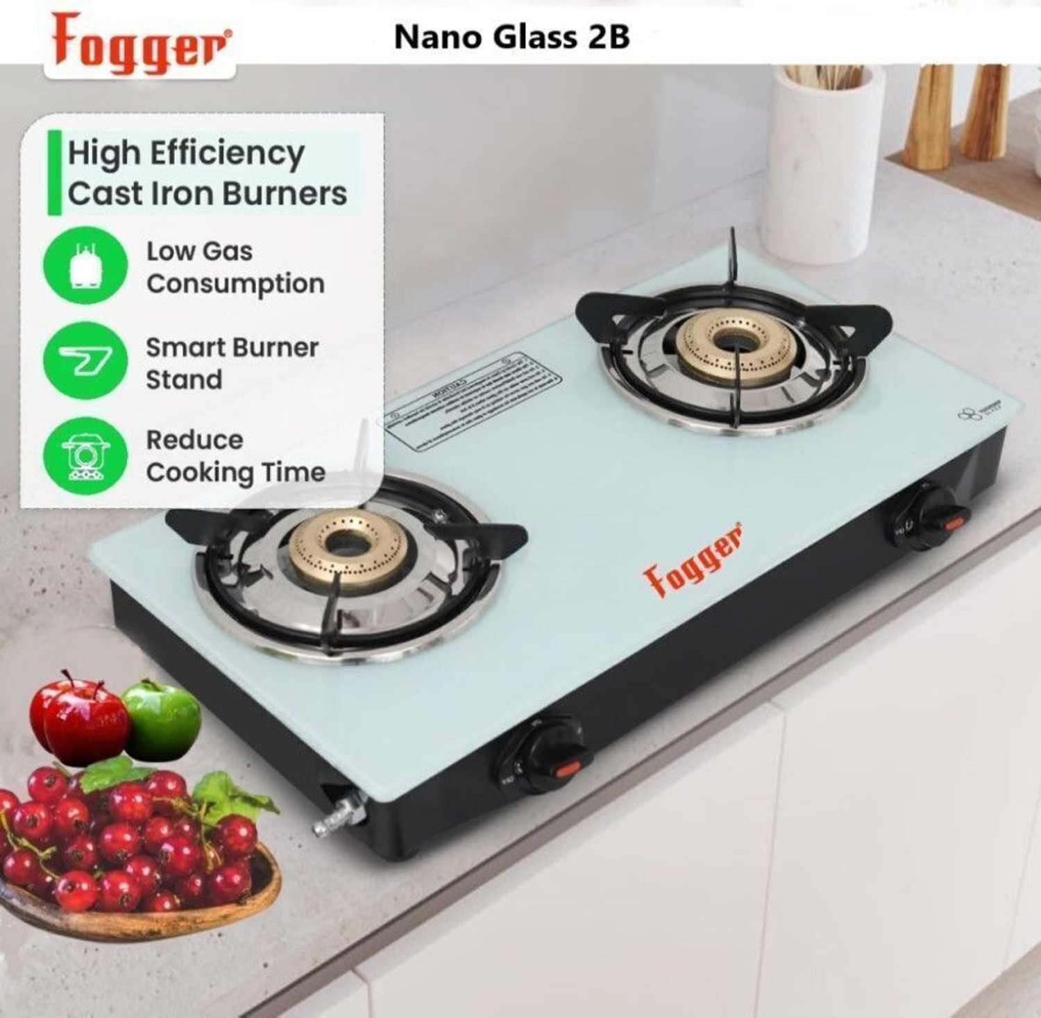 Image of Fogger White Glasstop new Glass Manual Gas Stove