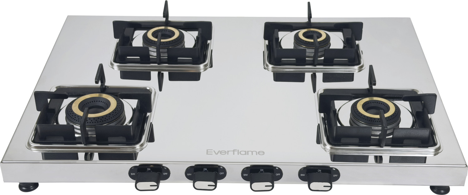 Image of Everflame Prime 4 Burner Gas Stove | ISI Certified | 1.2mm Thick Body | 2 Years Warranty Stainless Steel Manual Gas Stove