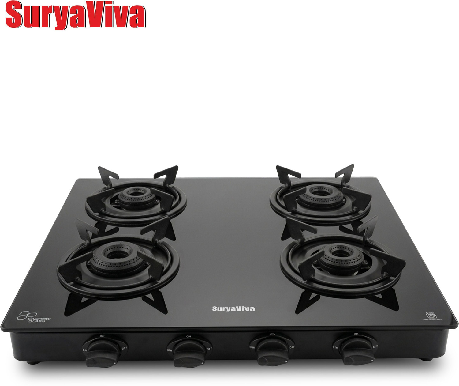 Image of SURYAVIVA 4B Photon X Black Toughened Glass Manual Gas Stove