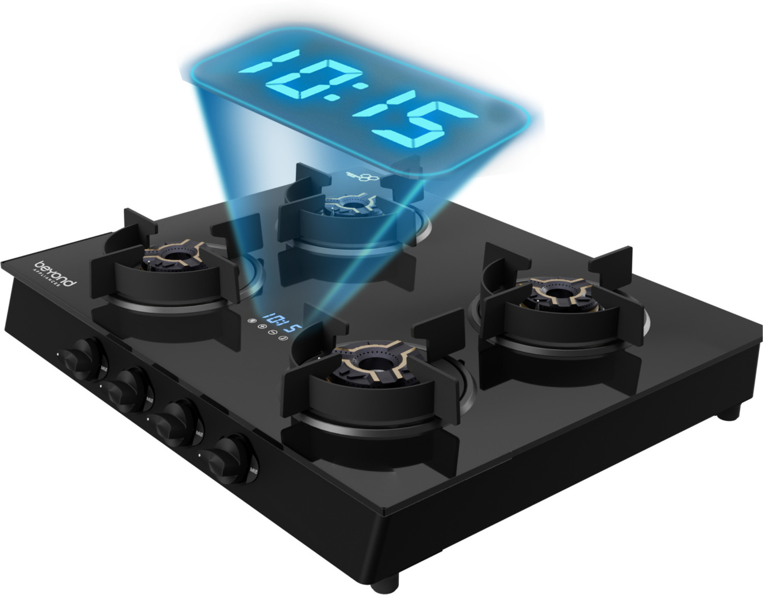 Image of Beyond Appliances Auriga 4B Pro Brass Smart Cooktop, Digital Timer, FFD & Auto Ignition Burners Glass Automatic Hob
