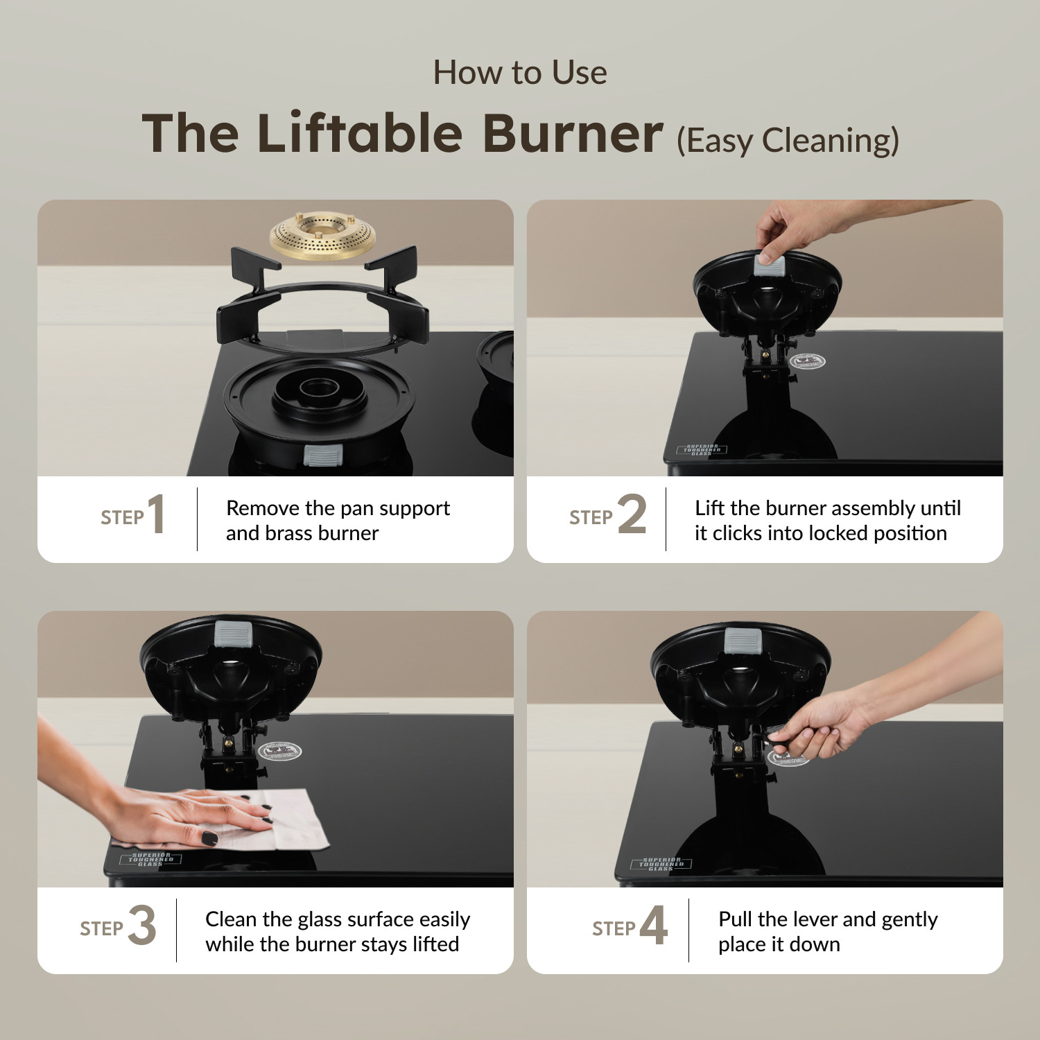 Image of Prestige Svachh Neo GTSN 04 L with Liftable Glass Manual Gas Stove