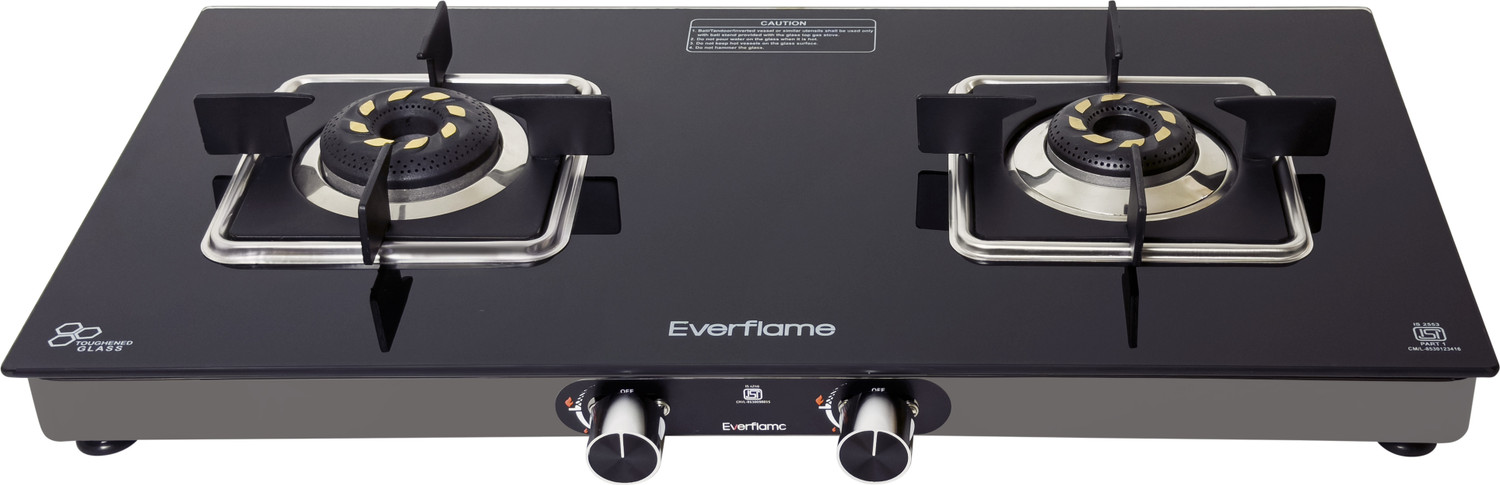 Image of Everflame Astra 2 Burner Toughened Glass Cooktop | ISI Approved | High Efficiency | Glass Manual Gas Stove