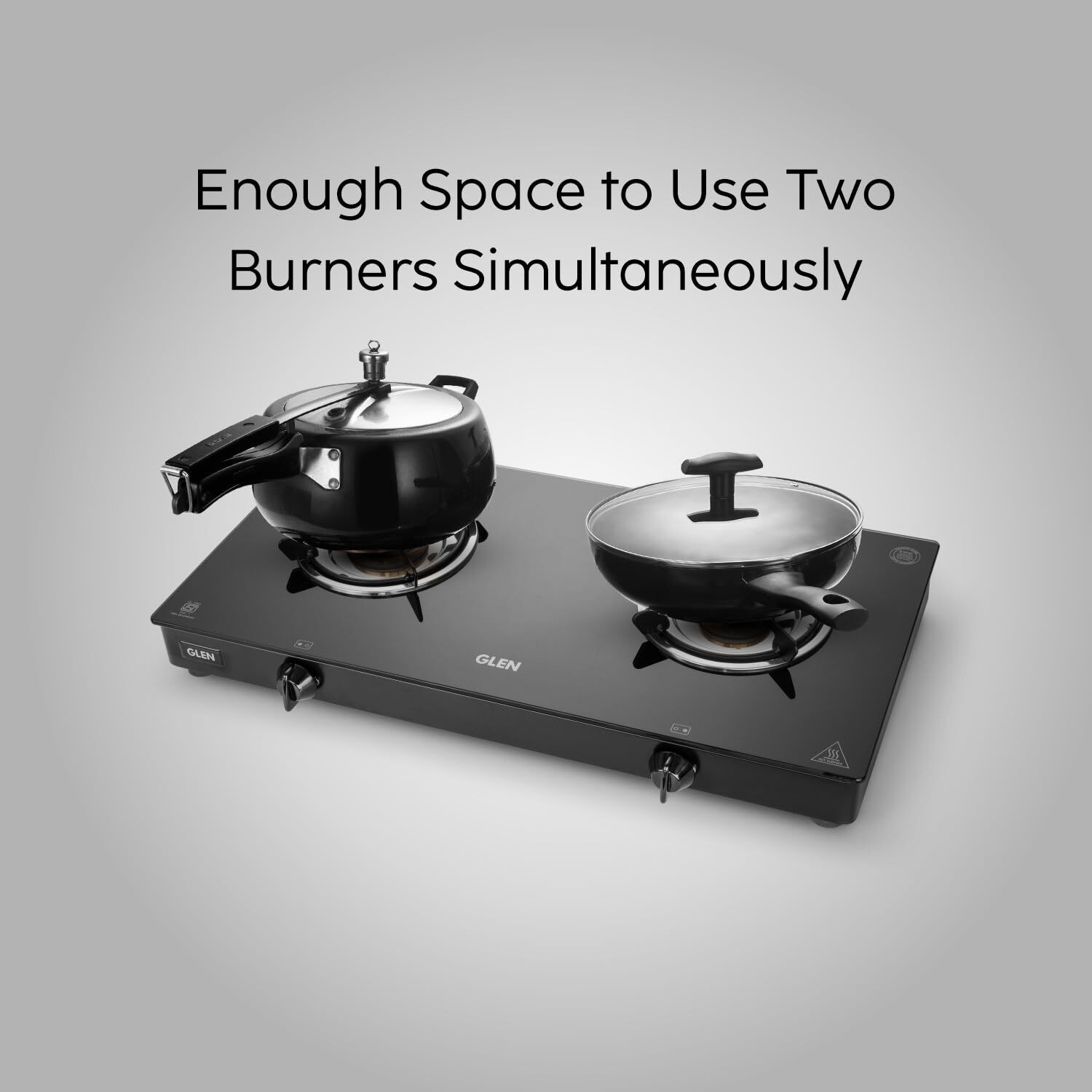 Image of Glen 2 Burner Toughened Glass Top LPG Gas Stove | ISI Certified | Revolving Nozzle Glass Manual Gas Stove