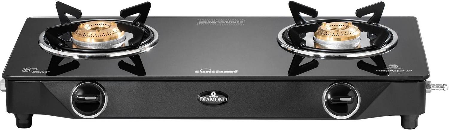 Sunflame LPG STOVE GT 2B DIAMOND BK Glass Manual Gas Stove