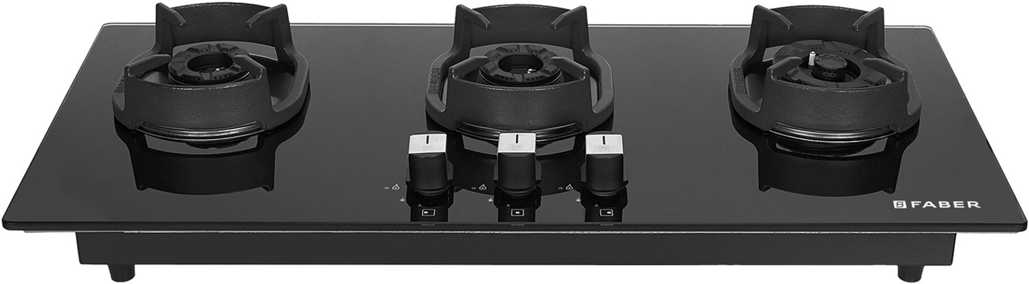 Image of FABER Eros IND 803 CI AI |Heavy duty brass burner|Metal Knobs| Cast Iron Pan Support| Glass Automatic Hob