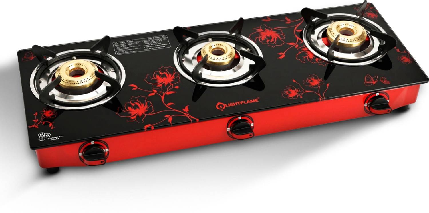 LIGHTFLAME Red Floral Glass Manual Gas Stove - Image 3